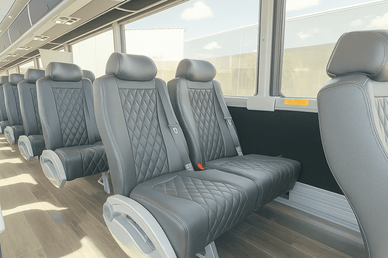 interior of Broken Arrow Minibus Company charter bus