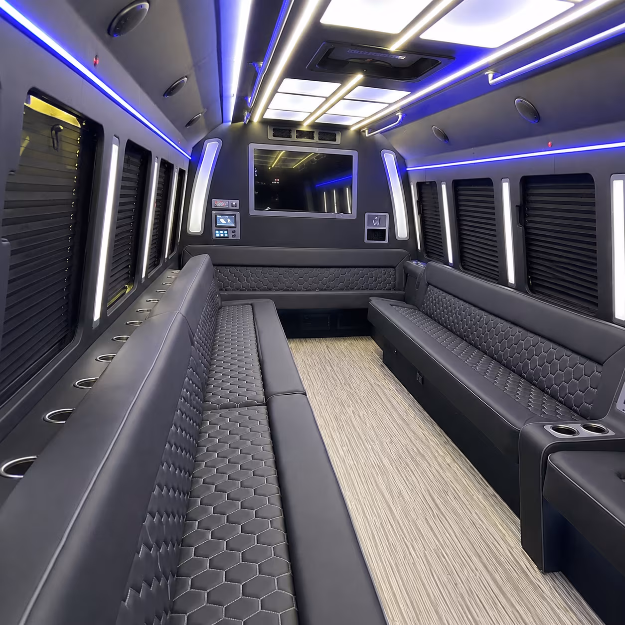 broken arrow 40 passenger party bus inside